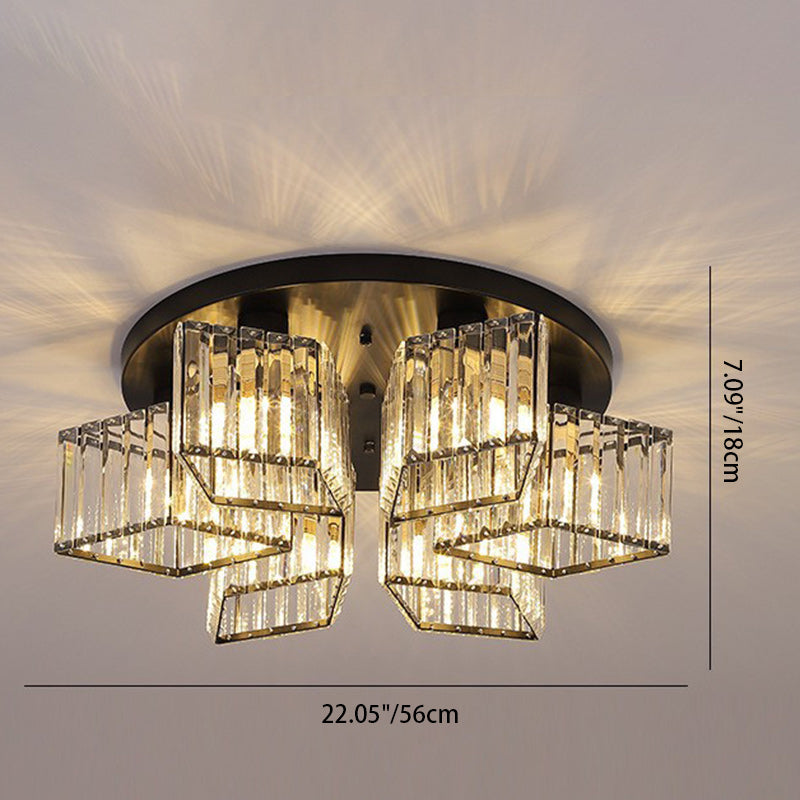 Zeitgenössische Luxus-Deckenleuchte mit rundem Diamant-Eisenkristall, 3/4/5/6 Lichter, halbbündige Montage, für Wohnzimmer 