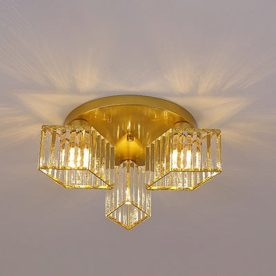 Zeitgenössische Luxus-Deckenleuchte mit rundem Diamant-Eisenkristall, 3/4/5/6 Lichter, halbbündige Montage, für Wohnzimmer 