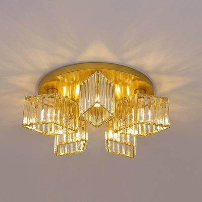 Zeitgenössische Luxus-Deckenleuchte mit rundem Diamant-Eisenkristall, 3/4/5/6 Lichter, halbbündige Montage, für Wohnzimmer 
