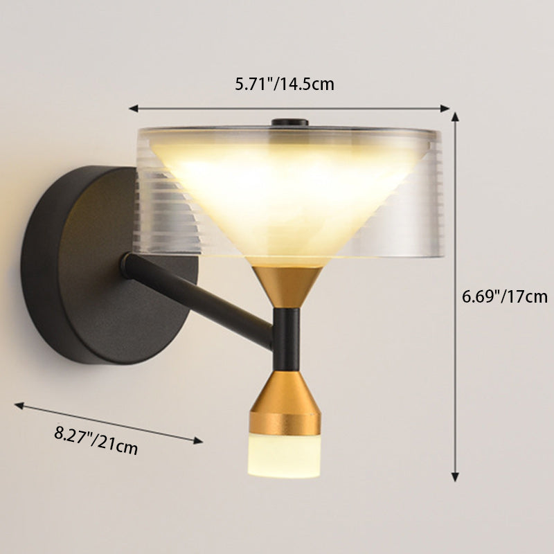 Moderne Luxus konische runde Eisen Acryl LED Wandleuchte Lampe für Schlafzimmer 