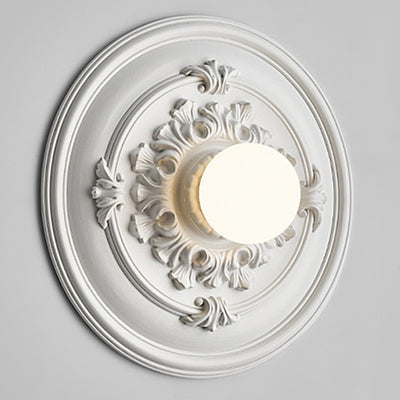 Traditionelle französische runde geschnitzte Harz 1-Licht Wandleuchte Lampe für Wohnzimmer 