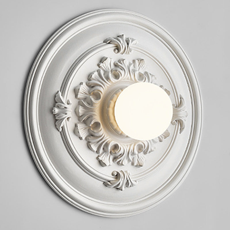 Traditionelle französische runde geschnitzte Harz 1-Licht Wandleuchte Lampe für Wohnzimmer 