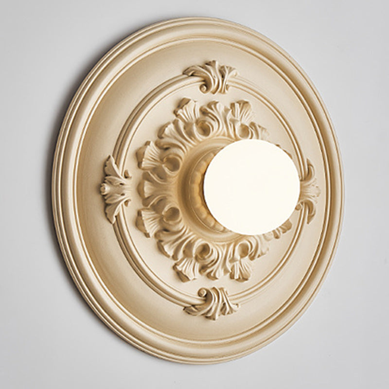 Traditionelle französische runde geschnitzte Harz 1-Licht Wandleuchte Lampe für Wohnzimmer 