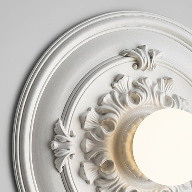 Traditionelle französische runde geschnitzte Harz 1-Licht Wandleuchte Lampe für Wohnzimmer 