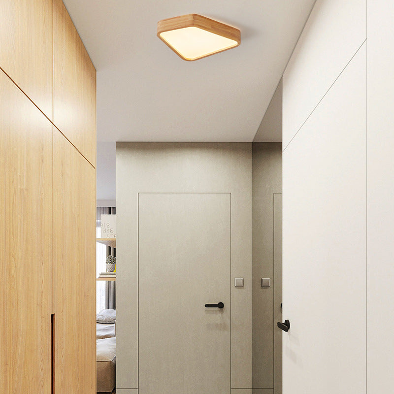Contemporary Nordic Irregular Trapezoidal Wood PVC LED Flush Mount Ceiling Light For Hallway