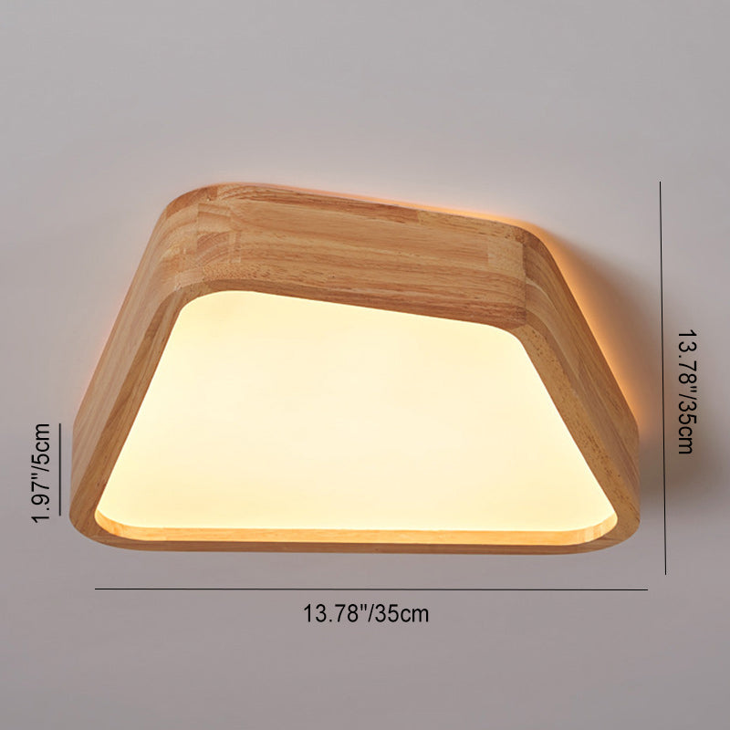 Contemporary Nordic Irregular Trapezoidal Wood PVC LED Flush Mount Ceiling Light For Hallway