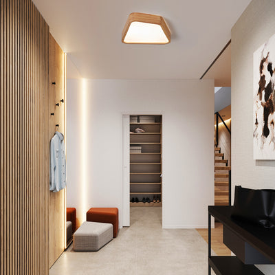 Contemporary Nordic Irregular Trapezoidal Wood PVC LED Flush Mount Ceiling Light For Hallway