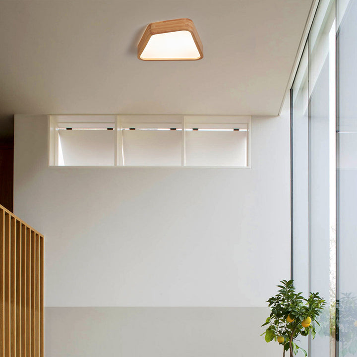 Contemporary Nordic Irregular Trapezoidal Wood PVC LED Flush Mount Ceiling Light For Hallway