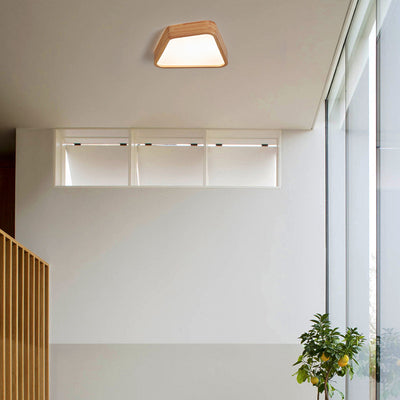 Contemporary Nordic Irregular Trapezoidal Wood PVC LED Flush Mount Ceiling Light For Hallway