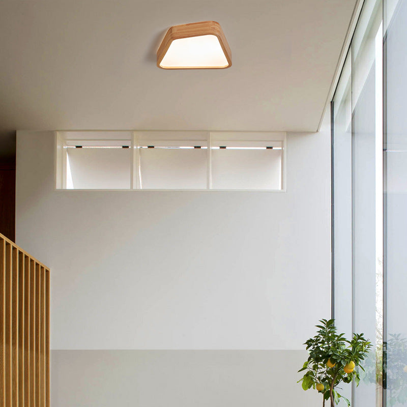 Contemporary Nordic Irregular Trapezoidal Wood PVC LED Flush Mount Ceiling Light For Hallway