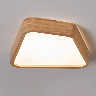 Contemporary Nordic Irregular Trapezoidal Wood PVC LED Flush Mount Ceiling Light For Hallway