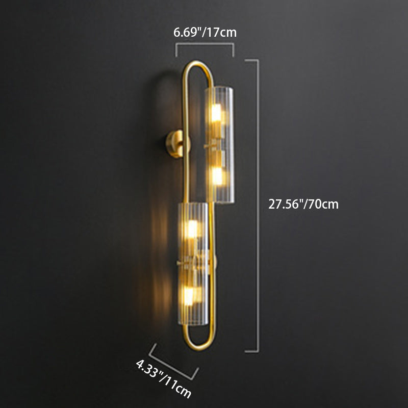 Lampe murale moderne minimaliste ovale cylindre en cuivre et verre à 4 lumières pour salon 