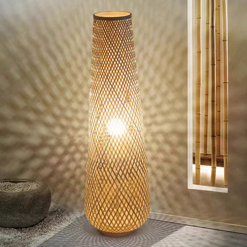 Lampe de sol traditionnelle chinoise en bambou cylindrique à 1 lumière pour salon 