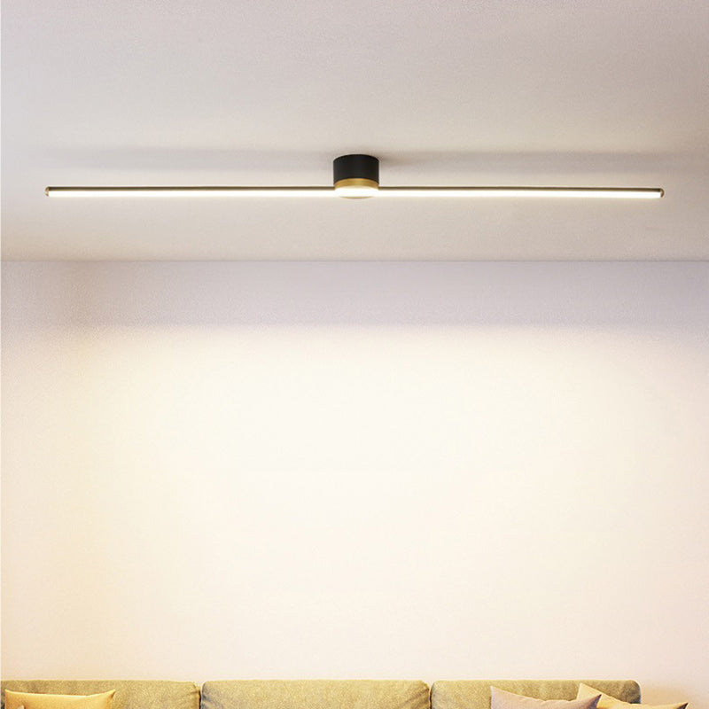 Moderne minimalistische lange Streifen Runde Eisen Aluminium Silikon LED Semi-Flush Mount Deckenleuchte für Wohnzimmer 