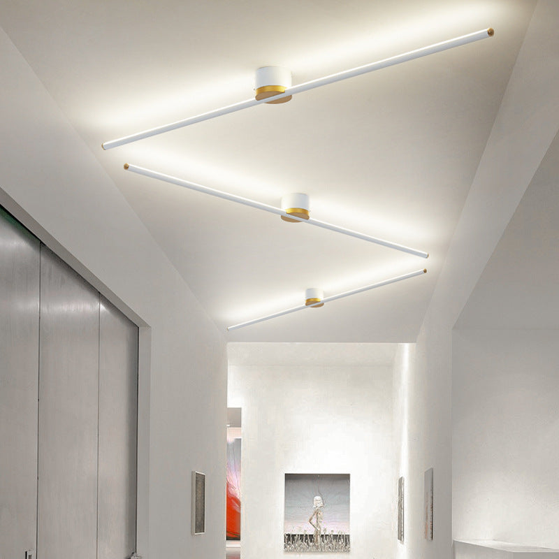 Moderne minimalistische lange Streifen Runde Eisen Aluminium Silikon LED Semi-Flush Mount Deckenleuchte für Wohnzimmer 