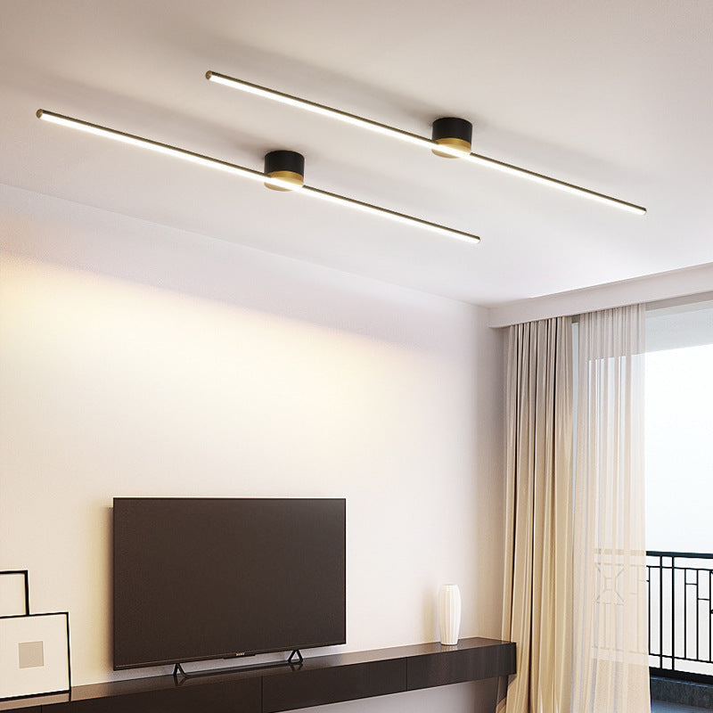 Moderne minimalistische lange Streifen Runde Eisen Aluminium Silikon LED Semi-Flush Mount Deckenleuchte für Wohnzimmer 