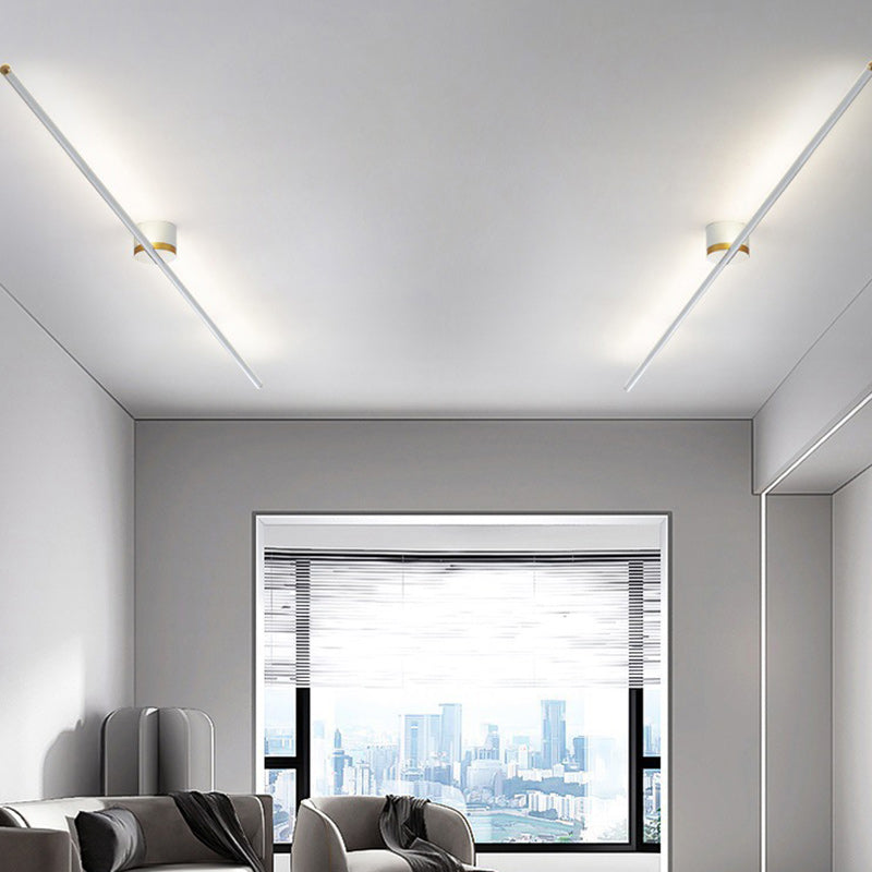 Moderne minimalistische lange Streifen Runde Eisen Aluminium Silikon LED Semi-Flush Mount Deckenleuchte für Wohnzimmer 