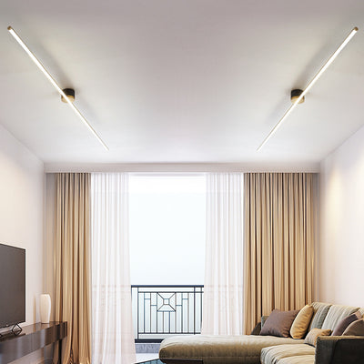 Moderne minimalistische lange Streifen Runde Eisen Aluminium Silikon LED Semi-Flush Mount Deckenleuchte für Wohnzimmer 