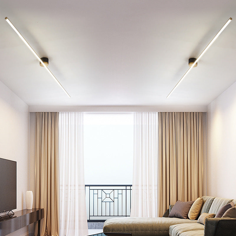 Moderne minimalistische lange Streifen Runde Eisen Aluminium Silikon LED Semi-Flush Mount Deckenleuchte für Wohnzimmer 