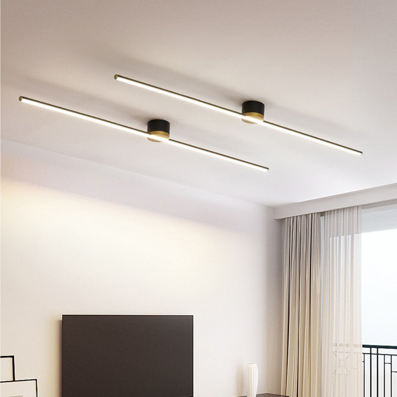 Moderne minimalistische lange Streifen Runde Eisen Aluminium Silikon LED Semi-Flush Mount Deckenleuchte für Wohnzimmer 