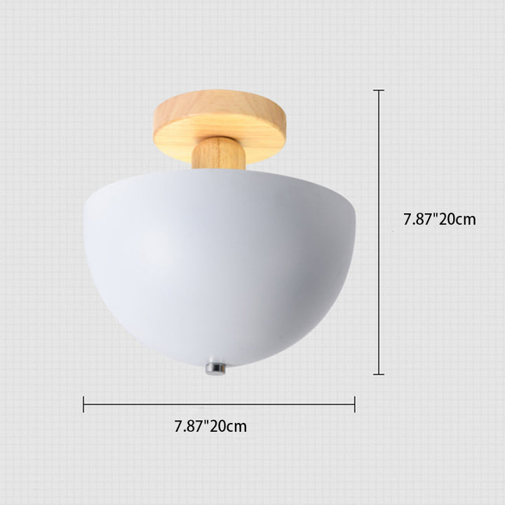 Moderne minimalistische runde Kuppel Eisen Holz 1-Licht Semi-Flush Mount Deckenleuchte für Wohnzimmer 