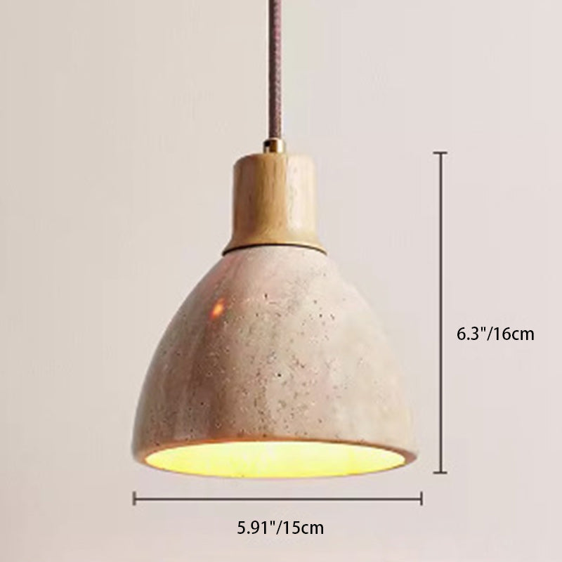 Suspension lumineuse 1 lumière en bois massif travertin jaune rond demi-rond japonais traditionnel pour salon 