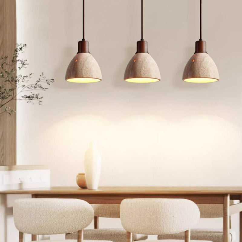 Suspension lumineuse 1 lumière en bois massif travertin jaune rond demi-rond japonais traditionnel pour salon 