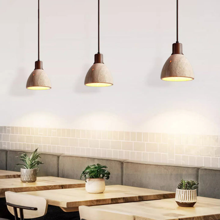 Suspension lumineuse 1 lumière en bois massif travertin jaune rond demi-rond japonais traditionnel pour salon 