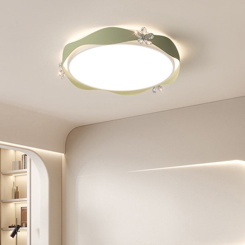 Luz de techo empotrada LED de PVC de cristal de hierro con ola de flor redonda creativa contemporánea para dormitorio 
