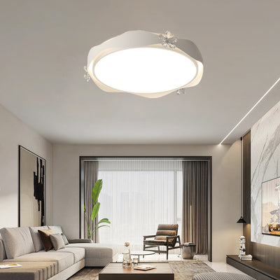 Luz de techo empotrada LED de PVC de cristal de hierro con ola de flor redonda creativa contemporánea para dormitorio 