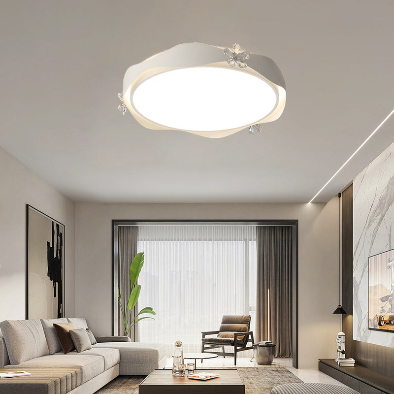 Luz de techo empotrada LED de PVC de cristal de hierro con ola de flor redonda creativa contemporánea para dormitorio 