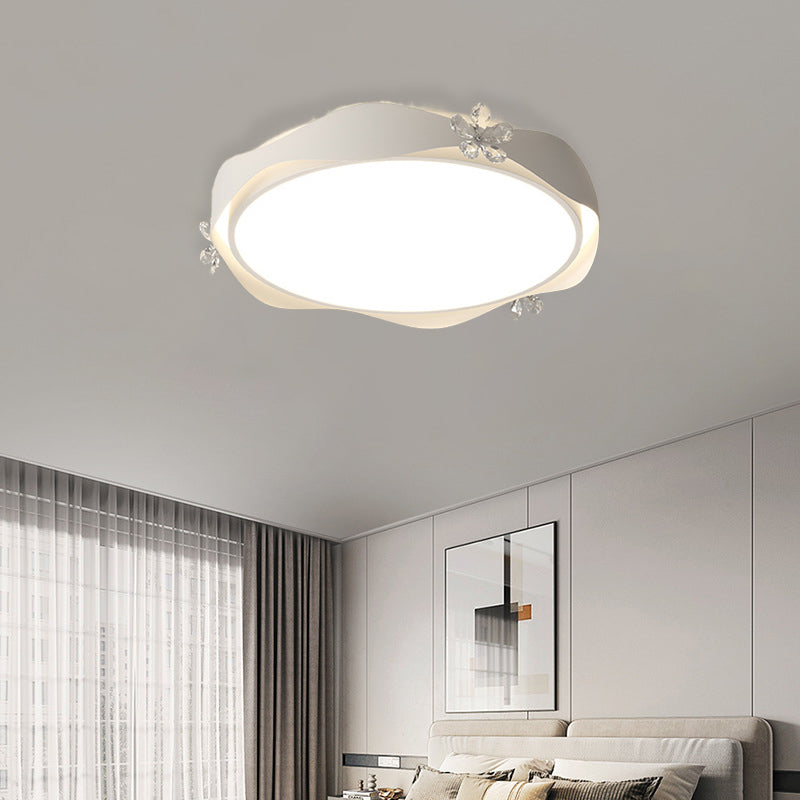 Luz de techo empotrada LED de PVC de cristal de hierro con ola de flor redonda creativa contemporánea para dormitorio 