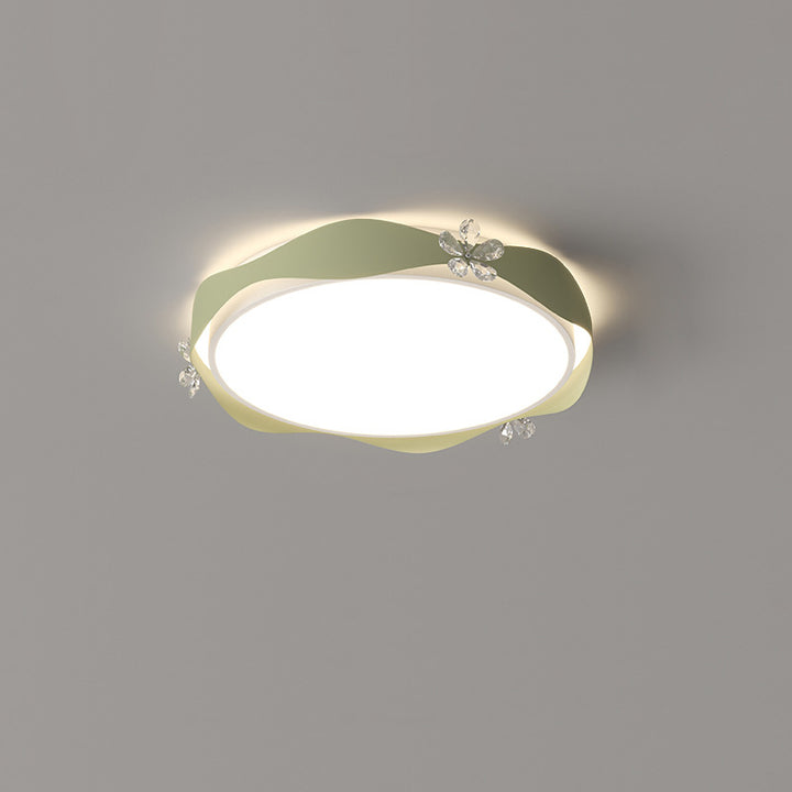 Luz de techo empotrada LED de PVC de cristal de hierro con ola de flor redonda creativa contemporánea para dormitorio 