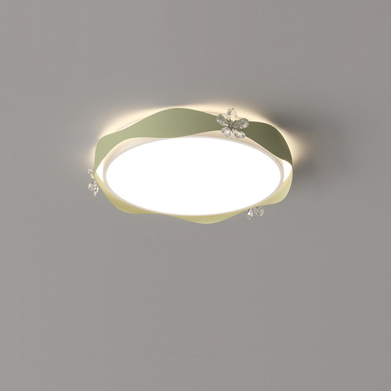 Luz de techo empotrada LED de PVC de cristal de hierro con ola de flor redonda creativa contemporánea para dormitorio 