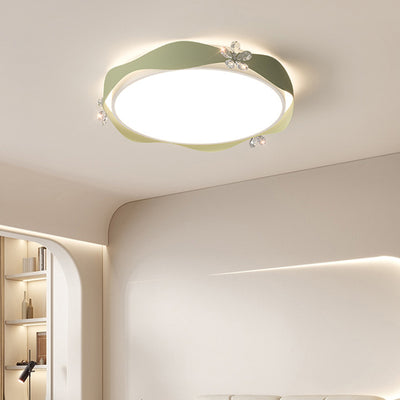 Luz de techo empotrada LED de PVC de cristal de hierro con ola de flor redonda creativa contemporánea para dormitorio 