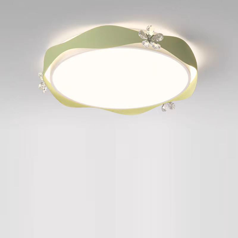 Luz de techo empotrada LED de PVC de cristal de hierro con ola de flor redonda creativa contemporánea para dormitorio 