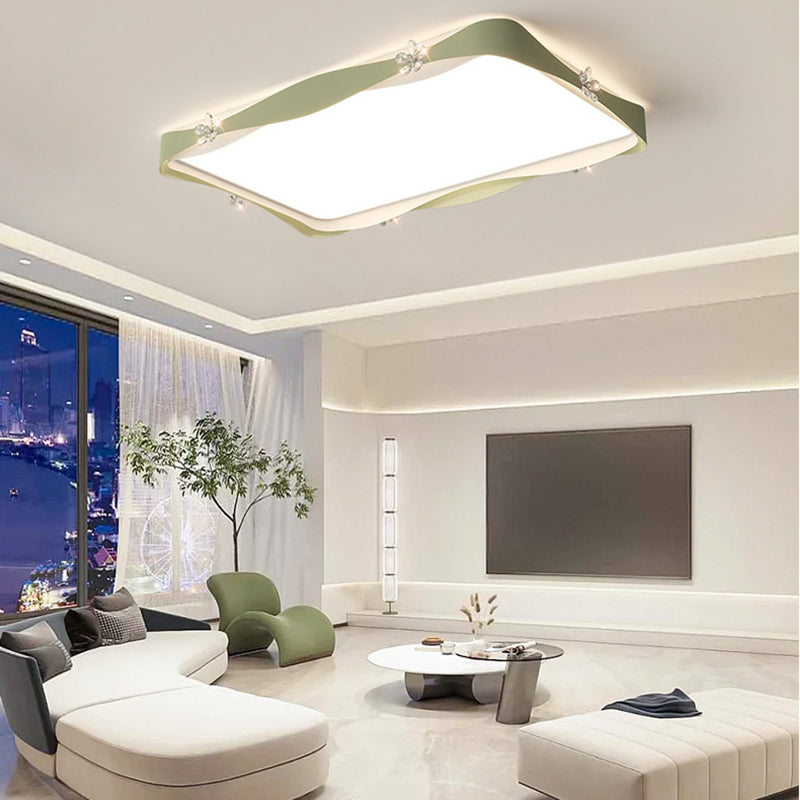 Plafonnier à LED en fer cristal PVC carré contemporain créatif rectangle fleur vague pour salon 