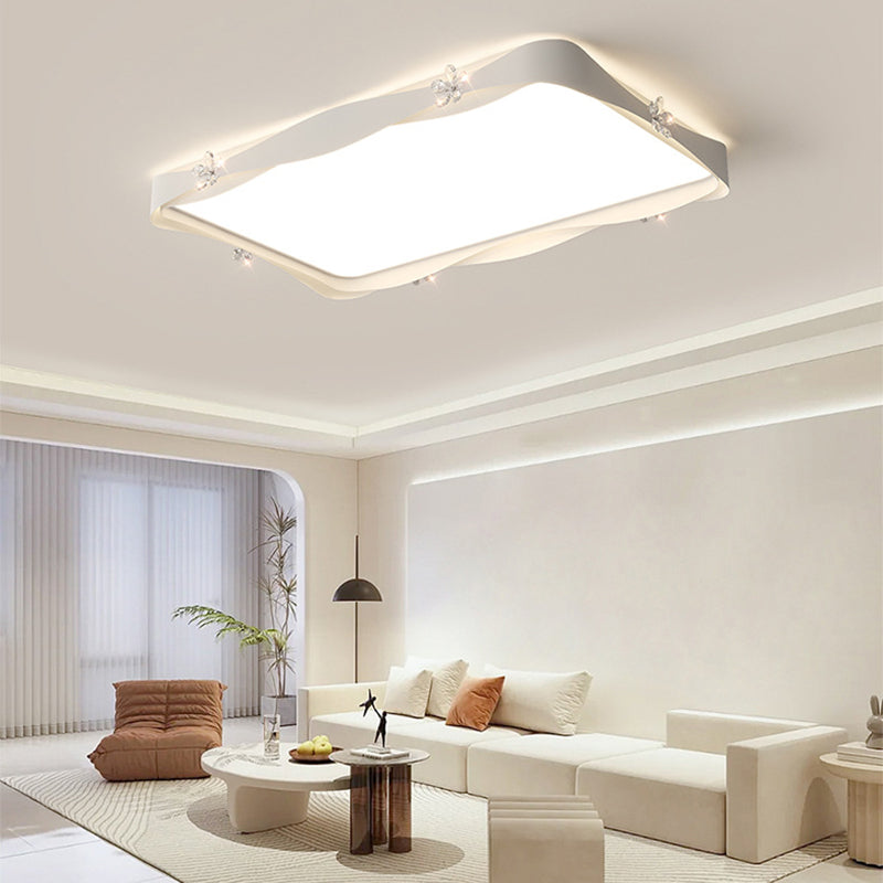Plafonnier à LED en fer cristal PVC carré contemporain créatif rectangle fleur vague pour salon 