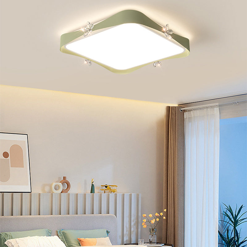 Plafonnier à LED en fer cristal PVC carré contemporain créatif rectangle fleur vague pour salon 