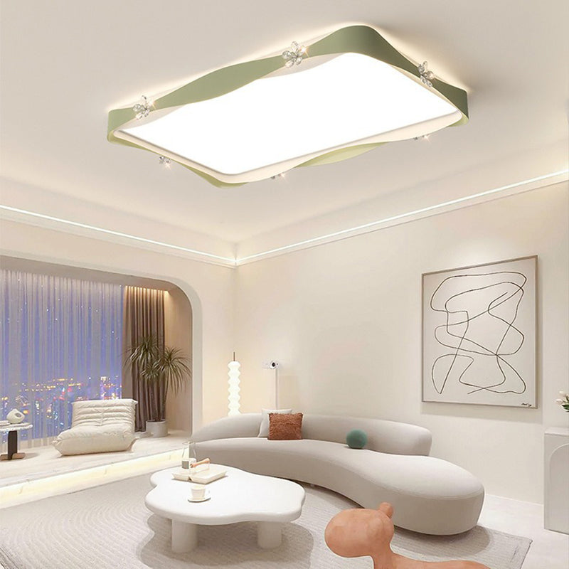 Plafonnier à LED en fer cristal PVC carré contemporain créatif rectangle fleur vague pour salon 