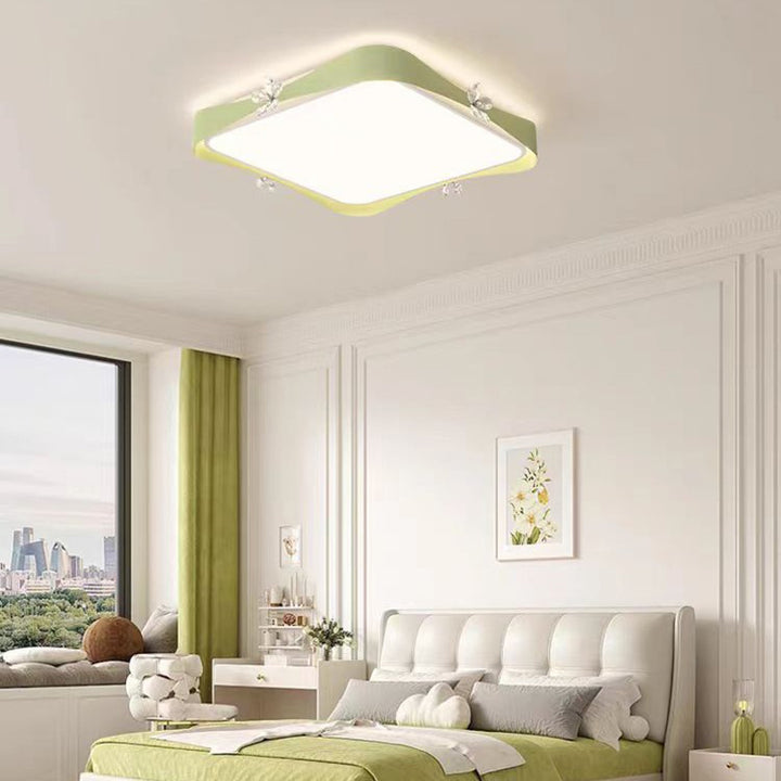 Zeitgenössische kreative quadratische rechteckige Blume Welle Eisen Kristall PVC LED Unterputz Deckenleuchte für Wohnzimmer 