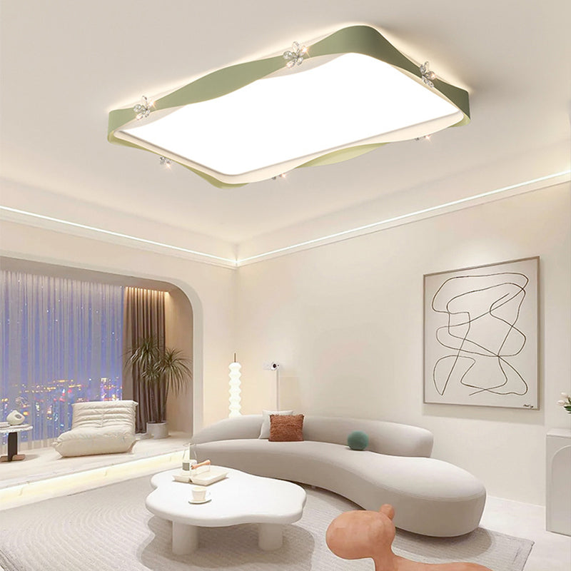 Plafonnier à LED en fer cristal PVC carré contemporain créatif rectangle fleur vague pour salon 