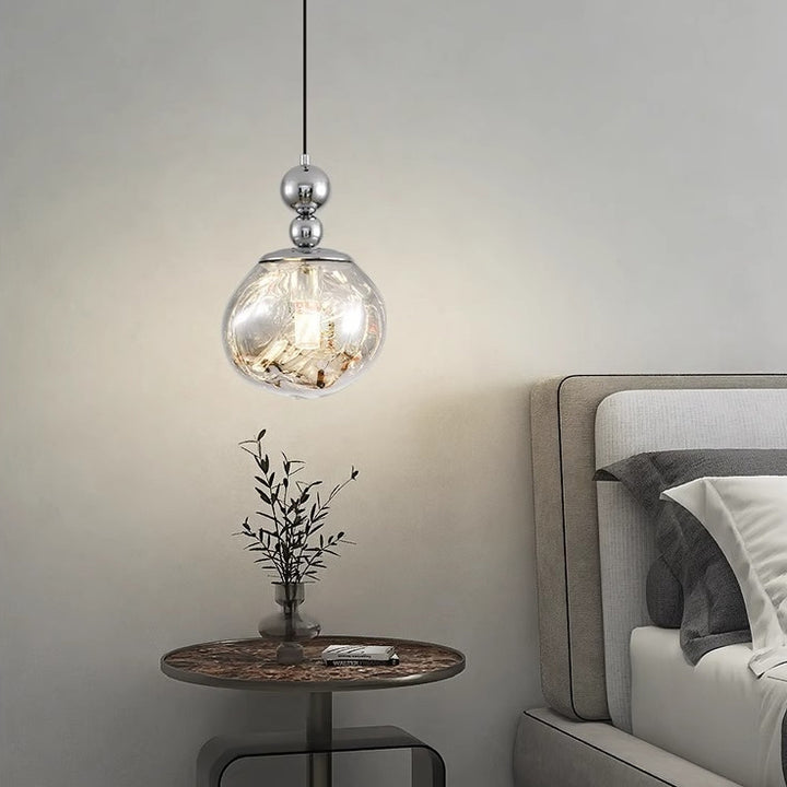 Lustre suspendu contemporain nordique rond boule de lave en fer et acrylique à 1 lumière pour salon 