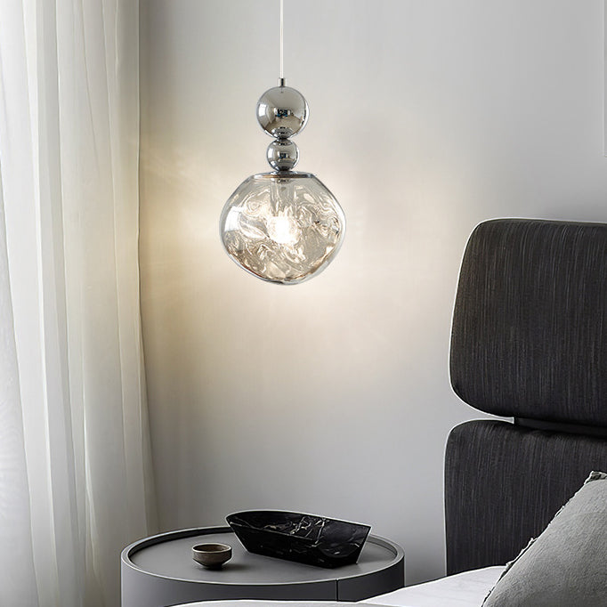 Lustre suspendu contemporain nordique rond boule de lave en fer et acrylique à 1 lumière pour salon 