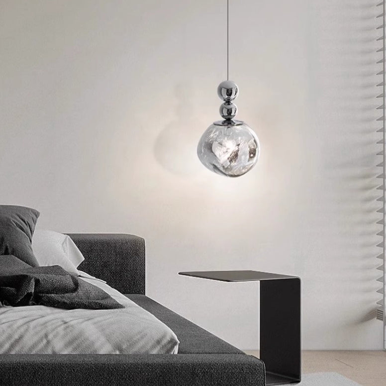 Lustre suspendu contemporain nordique rond boule de lave en fer et acrylique à 1 lumière pour salon 