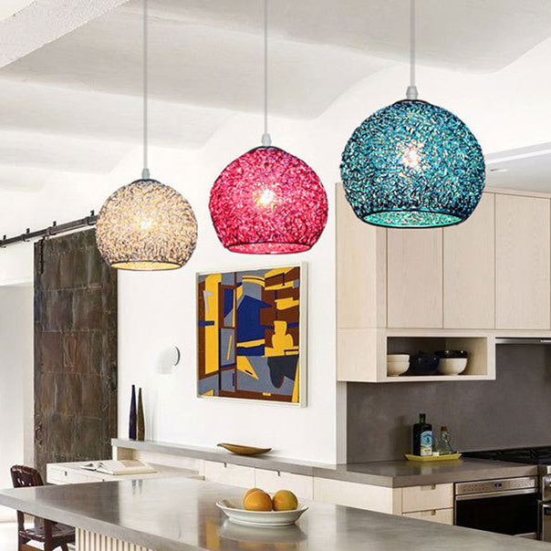 Suspension lumineuse en aluminium à 1 lumière en forme de dôme Art déco moderne pour salon 