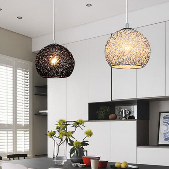 Suspension lumineuse en aluminium à 1 lumière en forme de dôme Art déco moderne pour salon 