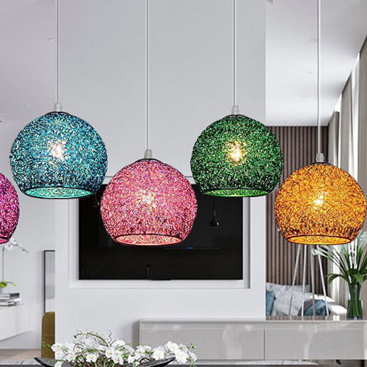 Suspension lumineuse en aluminium à 1 lumière en forme de dôme Art déco moderne pour salon 