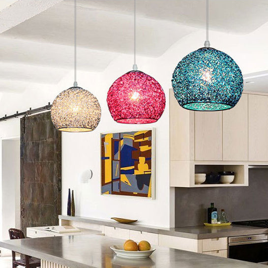 Suspension lumineuse en aluminium à 1 lumière en forme de dôme Art déco moderne pour salon 
