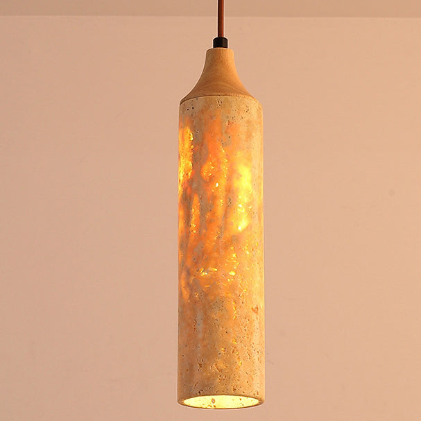 Suspension Luminaire à 1 Lumière en Fer avec Cylindre Japonais Traditionnel en Travertin Jaune pour Salon 
